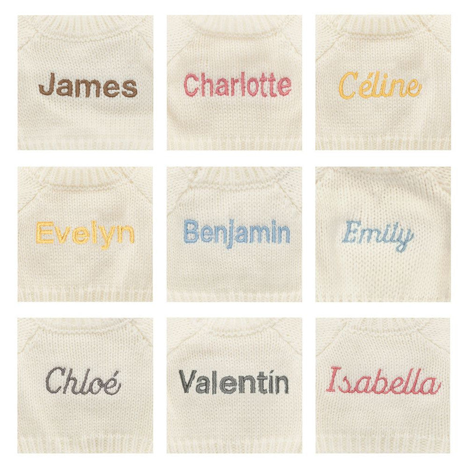 Custom Name Blossom Beige Bunny with Cream Knitted Jumper